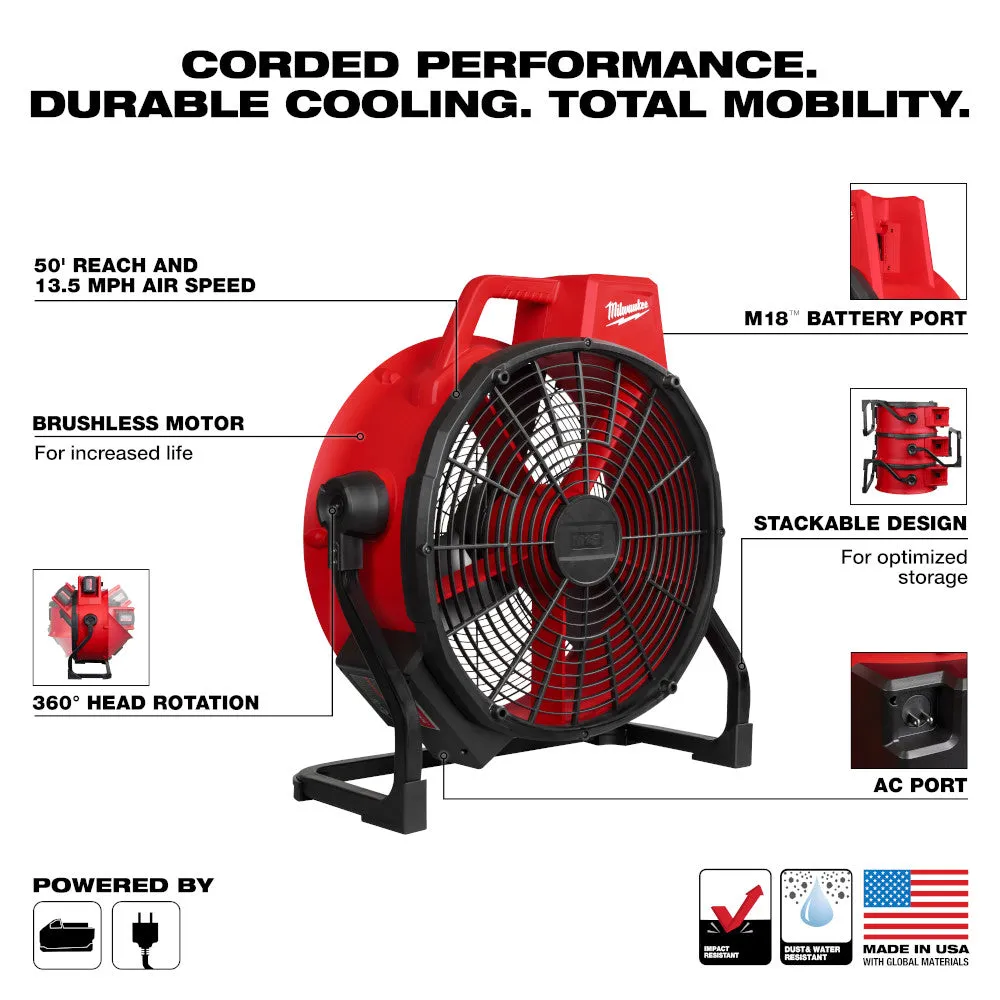 Milwaukee 0821-20 M18 Brushless 18" Fan - tool only
