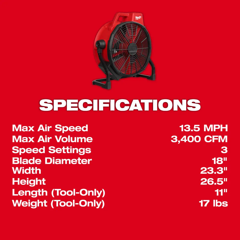 Milwaukee 0821-20 M18 Brushless 18" Fan - tool only