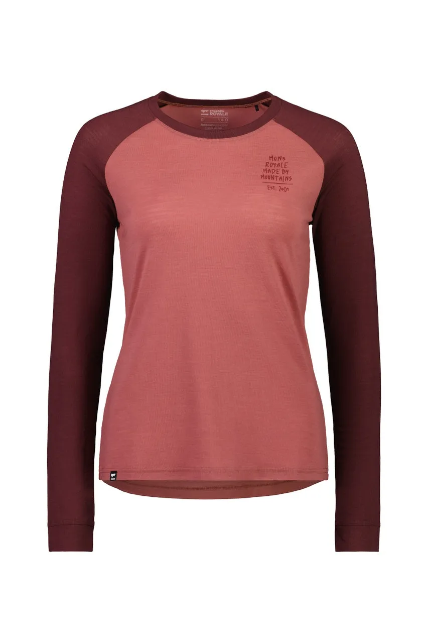 Mons Royale Icon Raglan Thermals Womens Graffiti Dark Chocolate / Terracotta
