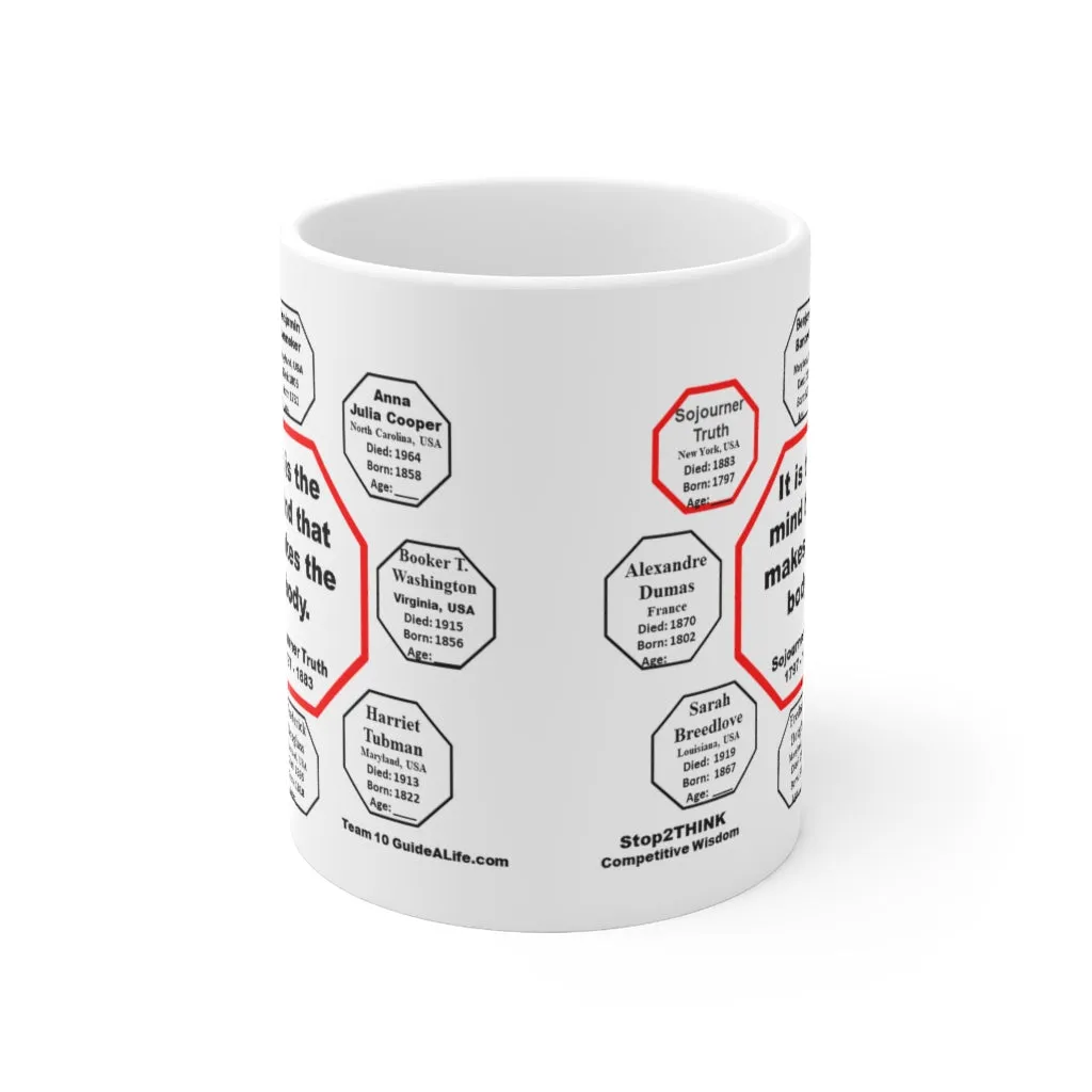 MW-10.8-It is the mind that makes the body.   -   Sojourner Truth  1797 - 1883 - Drink Wisely in MugWisdom - Ceramic  11oz cup