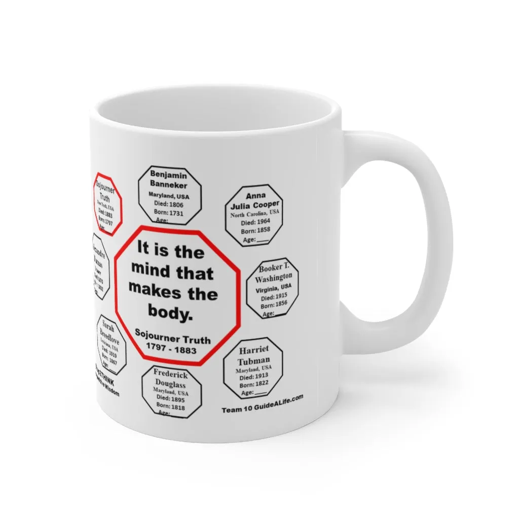 MW-10.8-It is the mind that makes the body.   -   Sojourner Truth  1797 - 1883 - Drink Wisely in MugWisdom - Ceramic  11oz cup
