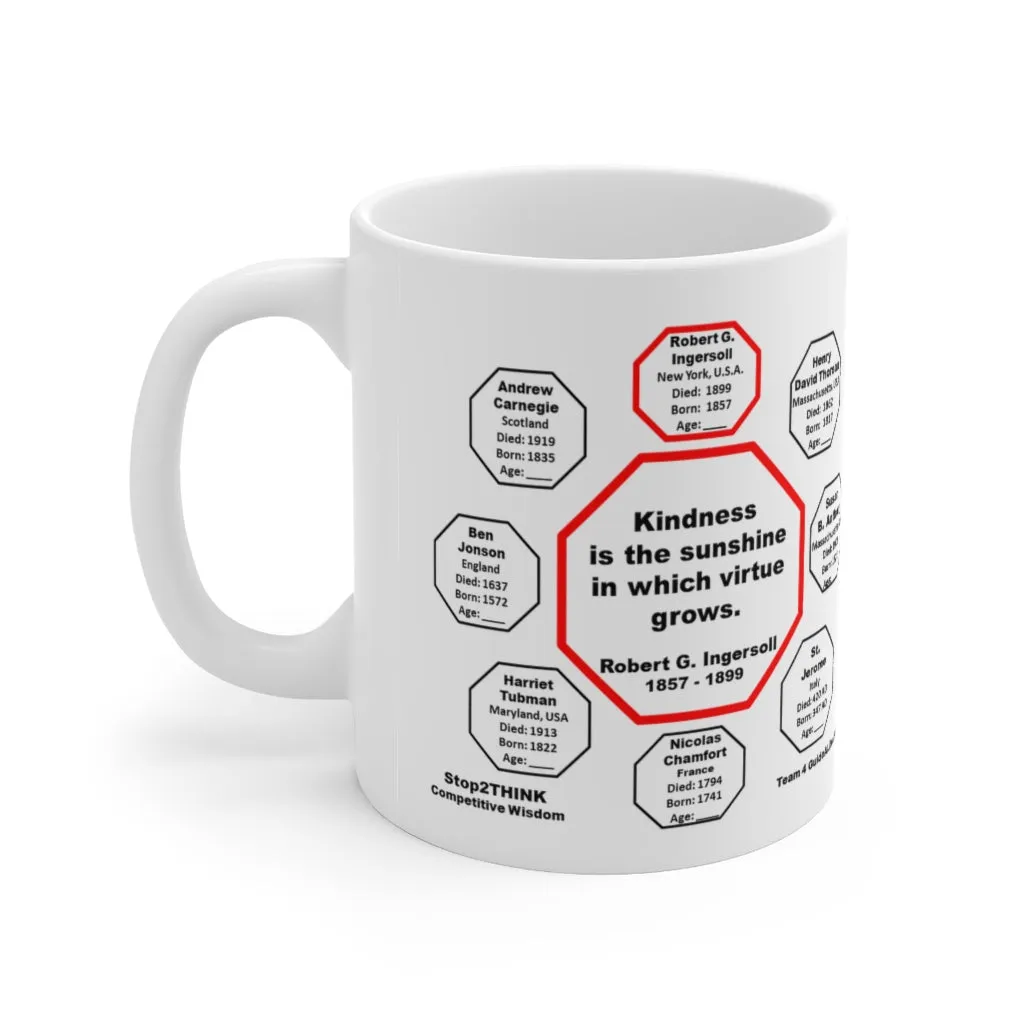 MW-4.1- Kindness is the sunshine in which virtue grows.  -  Robert G. Ingersoll  1857 - 1899 - MugWisdom Ceramic  11oz