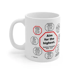 MW-4.8- Aim for the highest.  -  Andrew Carnegie  1835 - 1919 - Drink Wisely in MugWisdom.com - Ceramic  11oz cup
