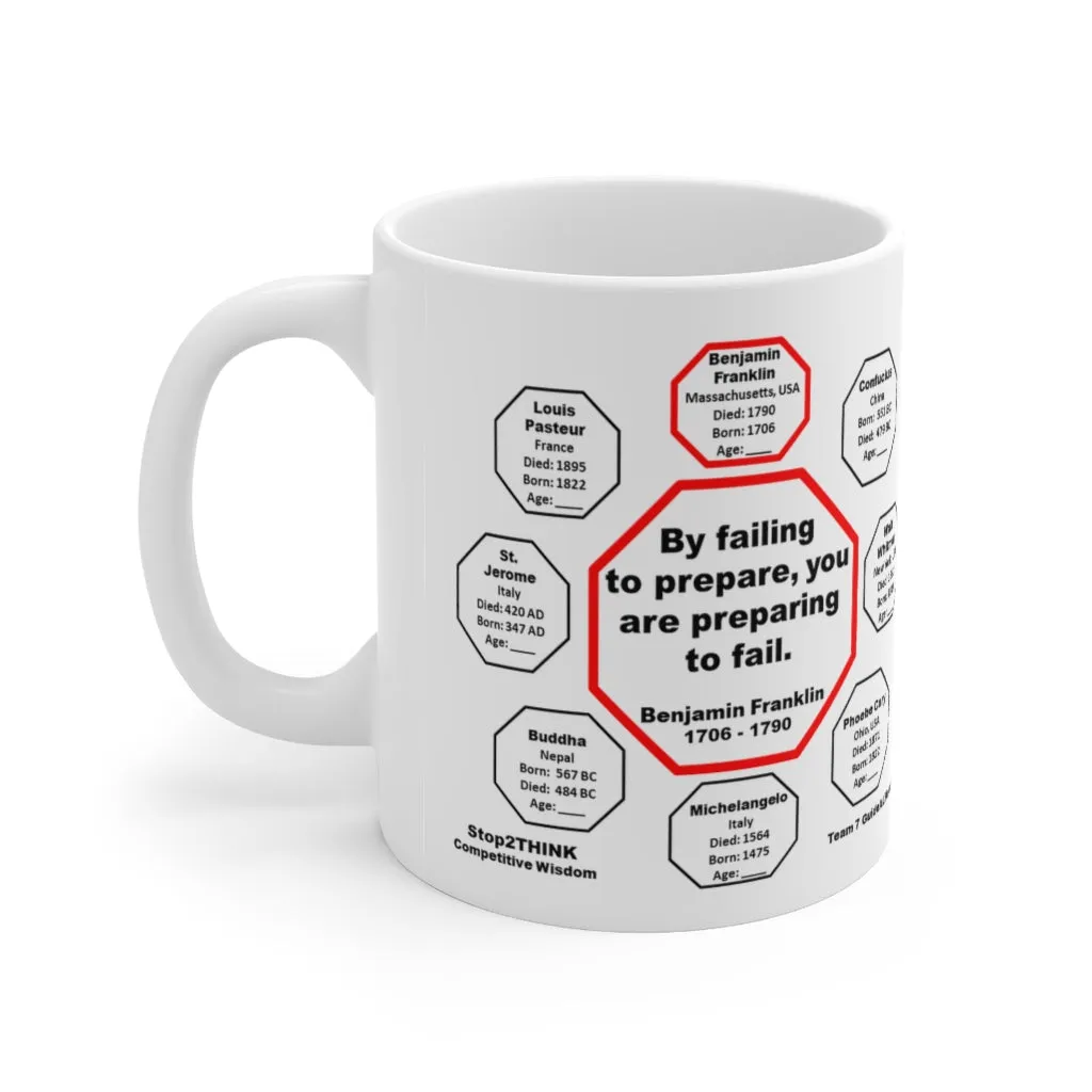 MW-7.1- By failing to prepare, you are preparing to fail.  -  Benjamin Franklin 1706 - 1790 - MugWisdom Ceramic  11oz