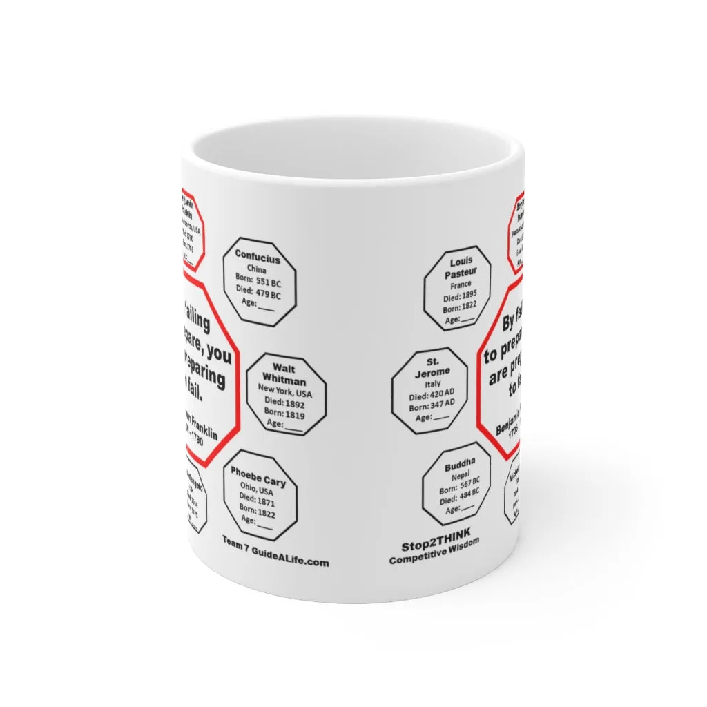 MW-7.1- By failing to prepare, you are preparing to fail.  -  Benjamin Franklin 1706 - 1790 - MugWisdom Ceramic  11oz