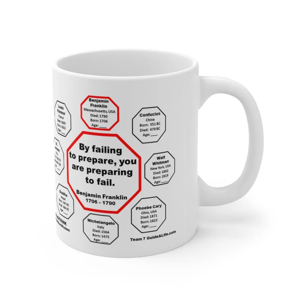 MW-7.1- By failing to prepare, you are preparing to fail.  -  Benjamin Franklin 1706 - 1790 - MugWisdom Ceramic  11oz