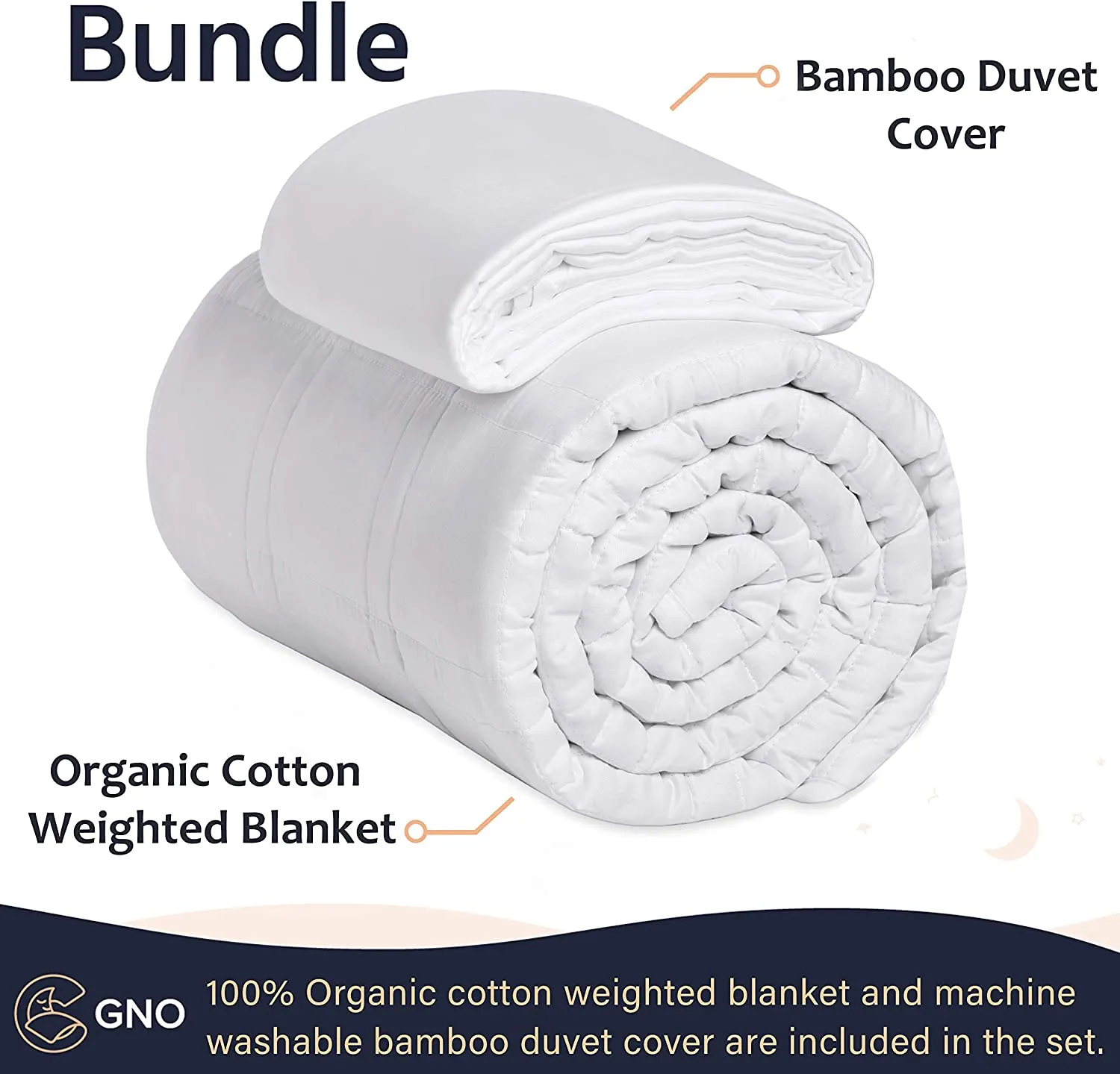 New GnO Premium Adult Weighted Blanket & Removable Bamboo Cover - (12 Lbs - 48''x72'' - Full/Double Size)- 100% Oeko Tex Certified Cooling Cotton & Glass Beads- Organic Heavy Blanket- Designed in USA - White! Washable! Retails $119 