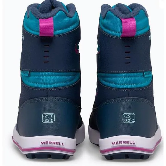 NEW MERRELL snow bank 3.0 waterproof kids boot in navy/turquoise