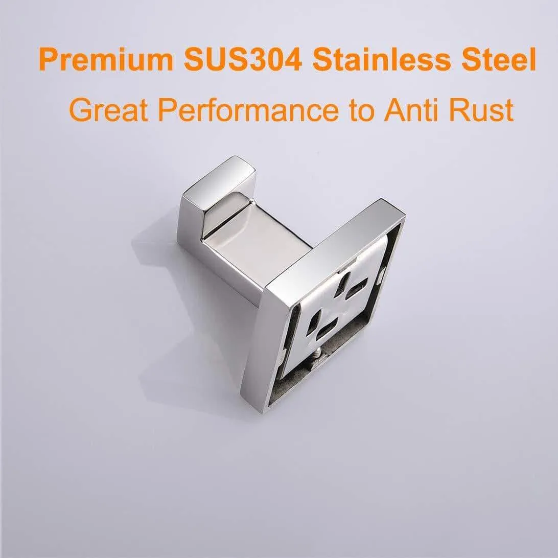 Nolimas Bath Towel Hook SUS 304 Stainless Steel Square Clothes Towel Coat Robe Hook Cabinet Closet Door Sponges Hanger for Bath Kitchen Garage Heavy Duty Wall Mounted, Chrome Polished Finish,2Pack