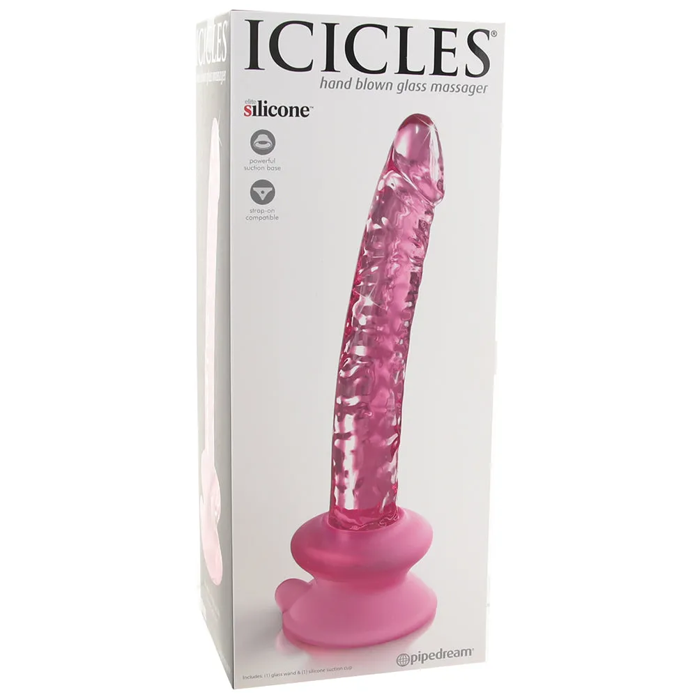 Pipedream Icicles No. 86 Realistic 7 in. Glass Dildo With Suction Cup Pink