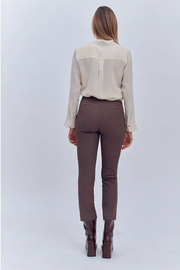 PLUVIER86 BROWN STRETCH COTTON TROUSERS