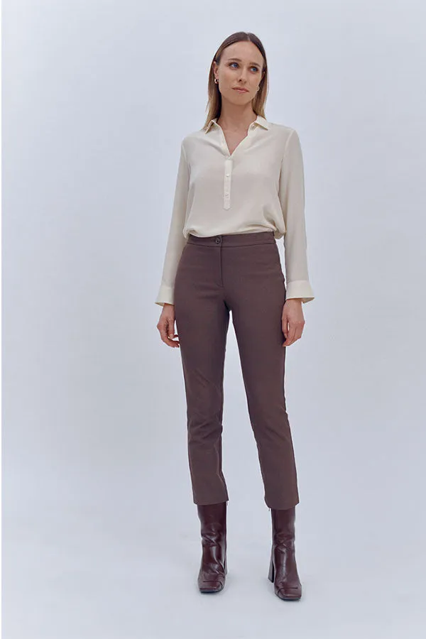 PLUVIER86 BROWN STRETCH COTTON TROUSERS
