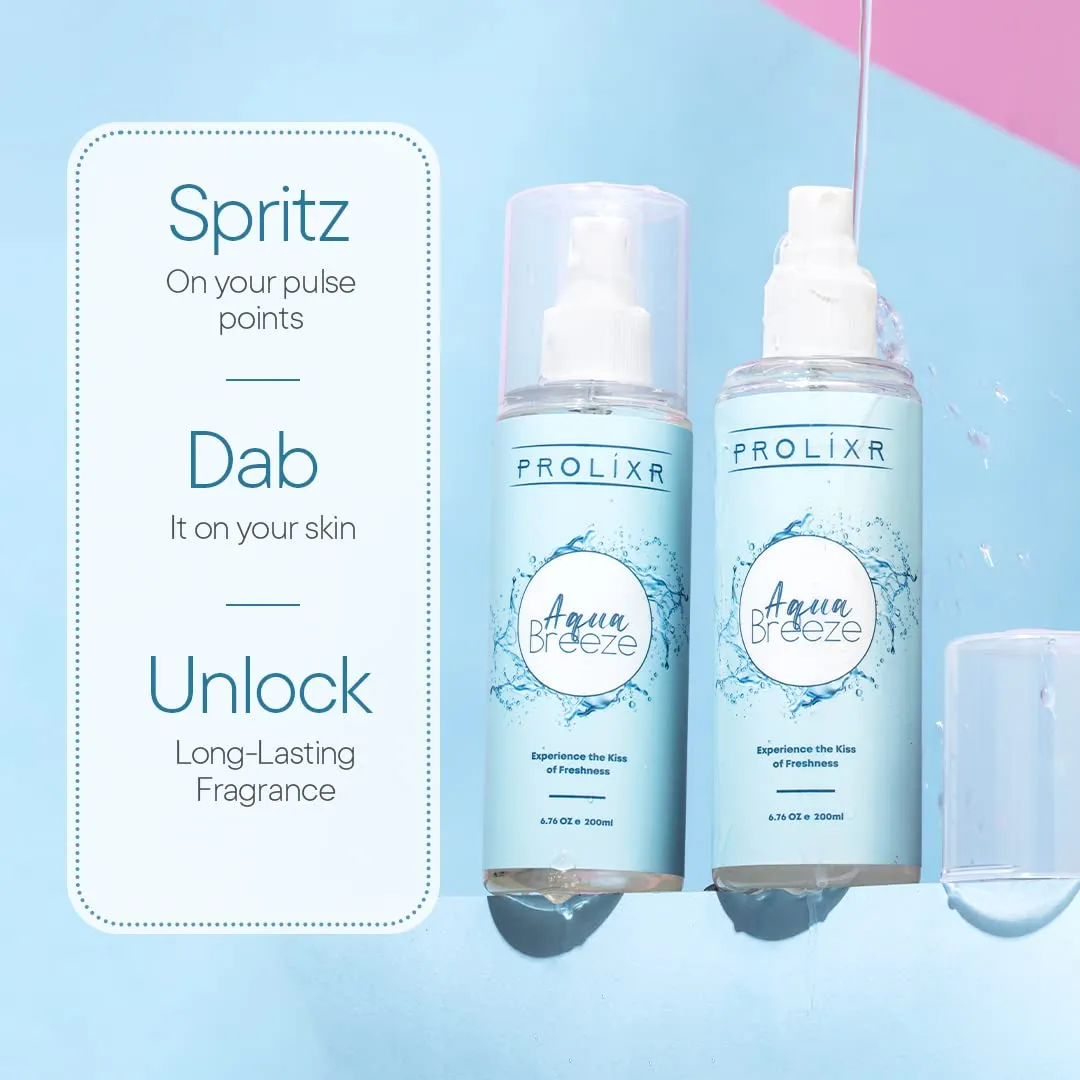 Prolixr Aqua Breeze Body Mist | Long Lasting Body Spray For Women & Men | Unisex Scent | Premium Fragrance | Refreshing Body Mist | 200ml |