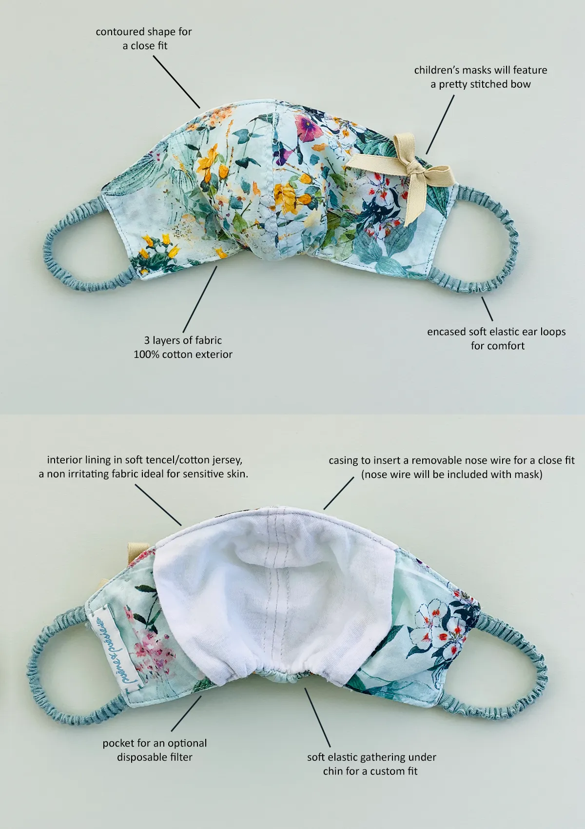 "Be Safe. Be Kind" Printed Heirloom Mask - Dusky Roses