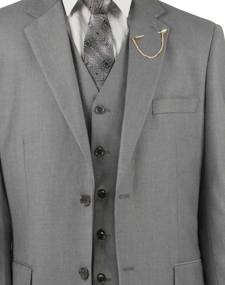 Regular Fit 3 Piece Suit 2 Button (Medium Gray) V2TR