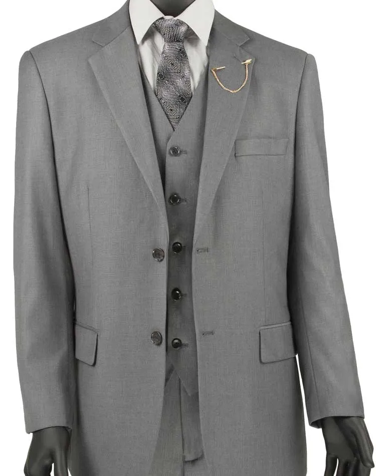 Regular Fit 3 Piece Suit 2 Button (Medium Gray) V2TR