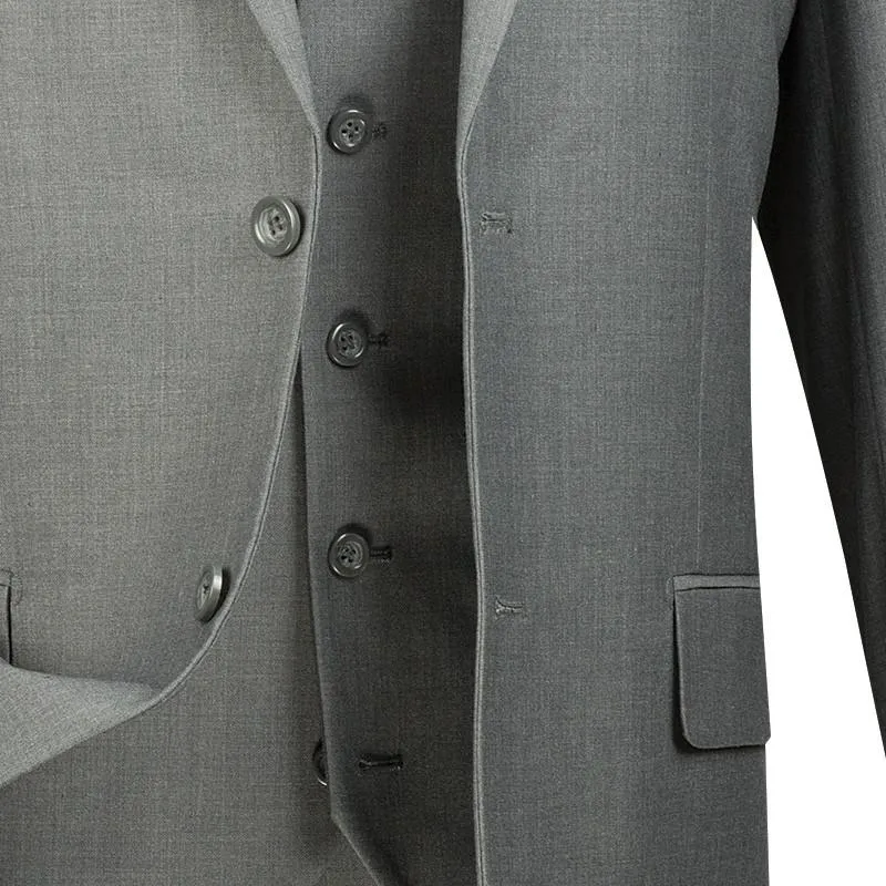 Regular Fit 3 Piece Suit 2 Button (Medium Gray) V2TR