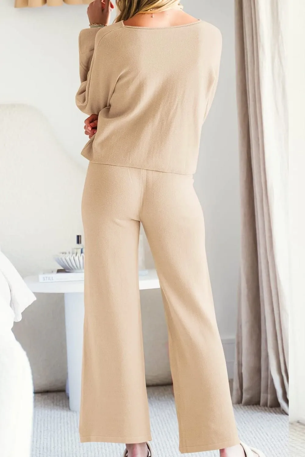 Round Neck Long Sleeve Top and Pants Set