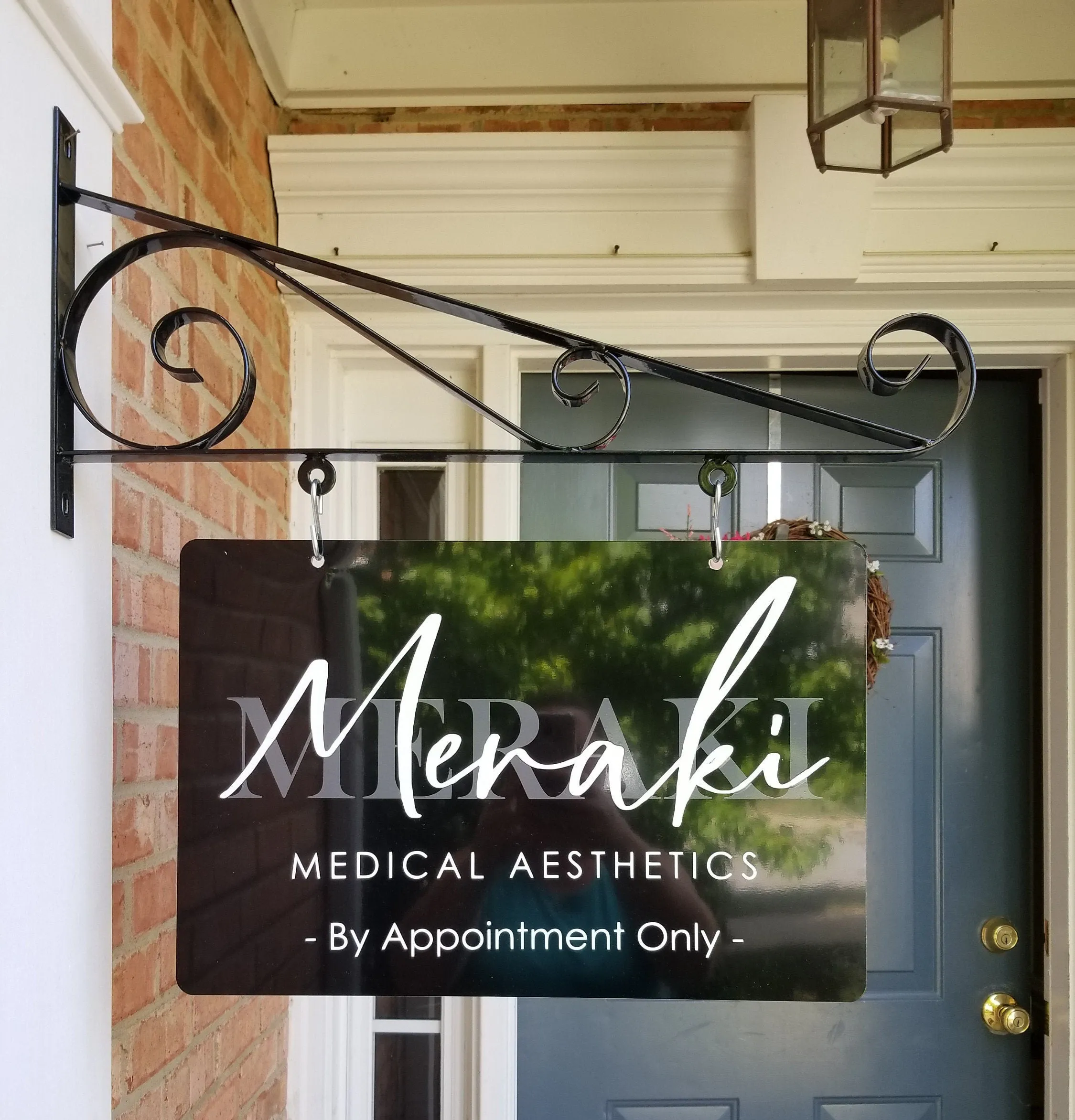 Scroll Bracket with Custom 14 x 10"" Outdoor Metal Sign - 18" Perfect  for Businesses, House Signs and more!