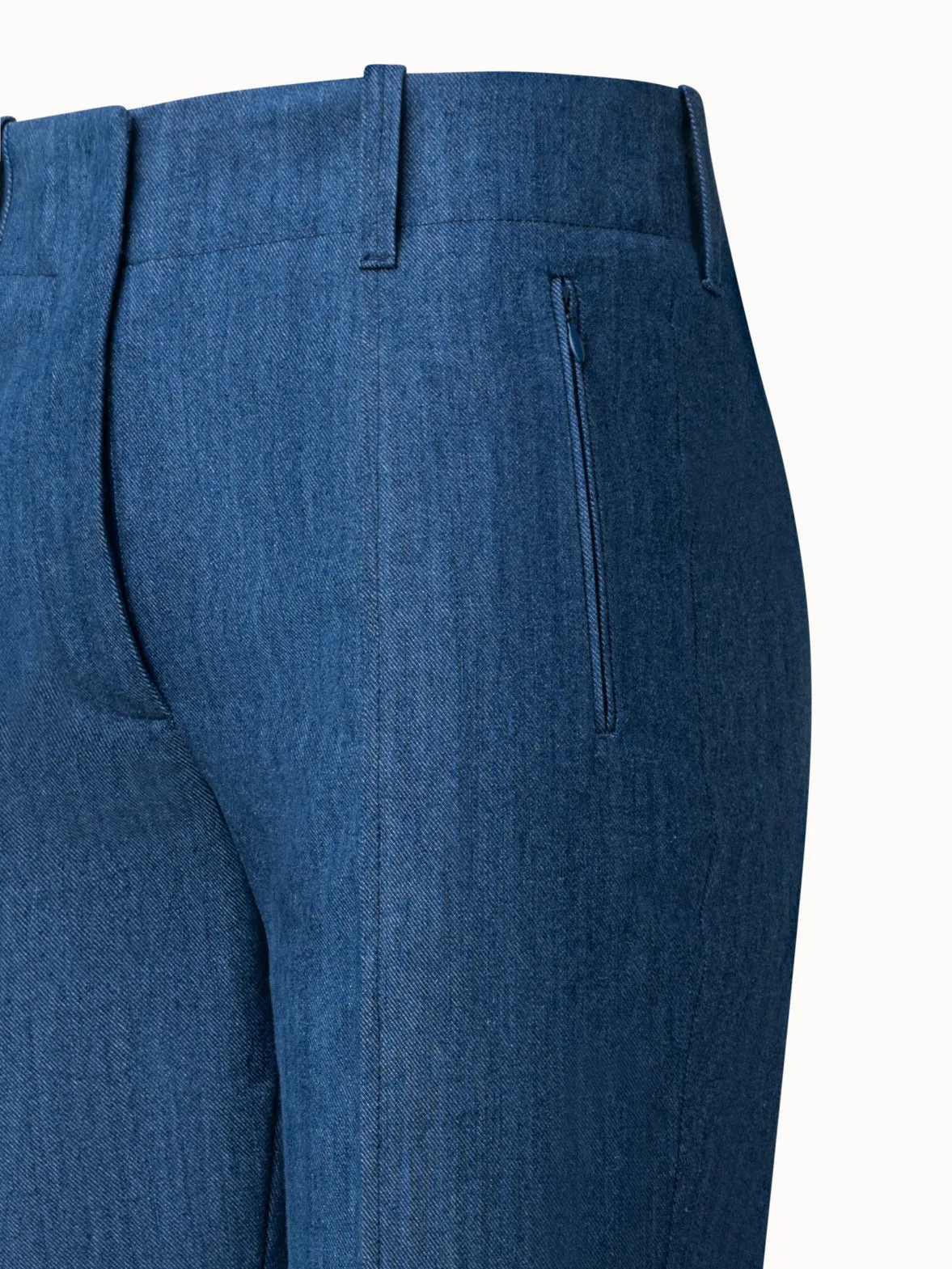 Slim Ankle-Length Cotton Denim Stretch Pants