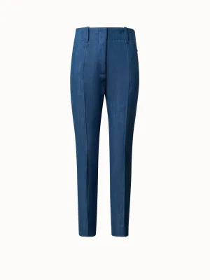 Slim Ankle-Length Cotton Denim Stretch Pants