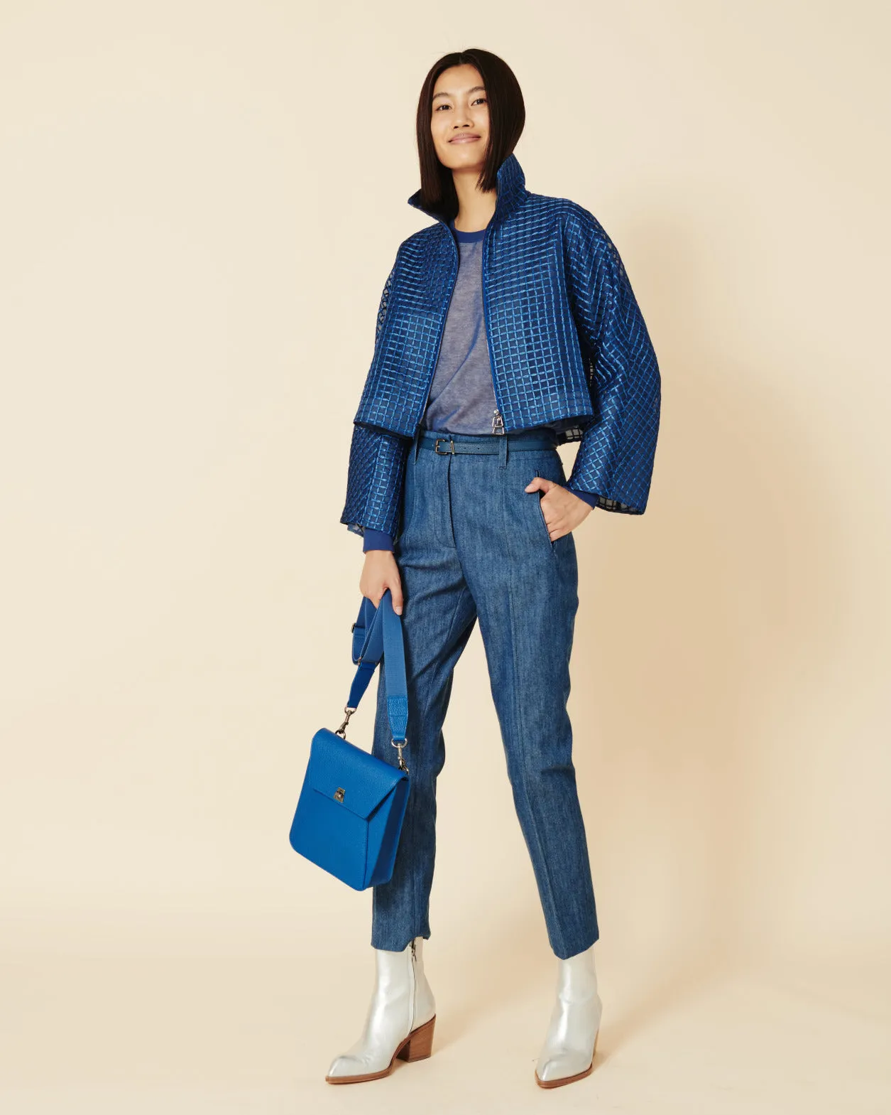 Slim Ankle-Length Cotton Denim Stretch Pants