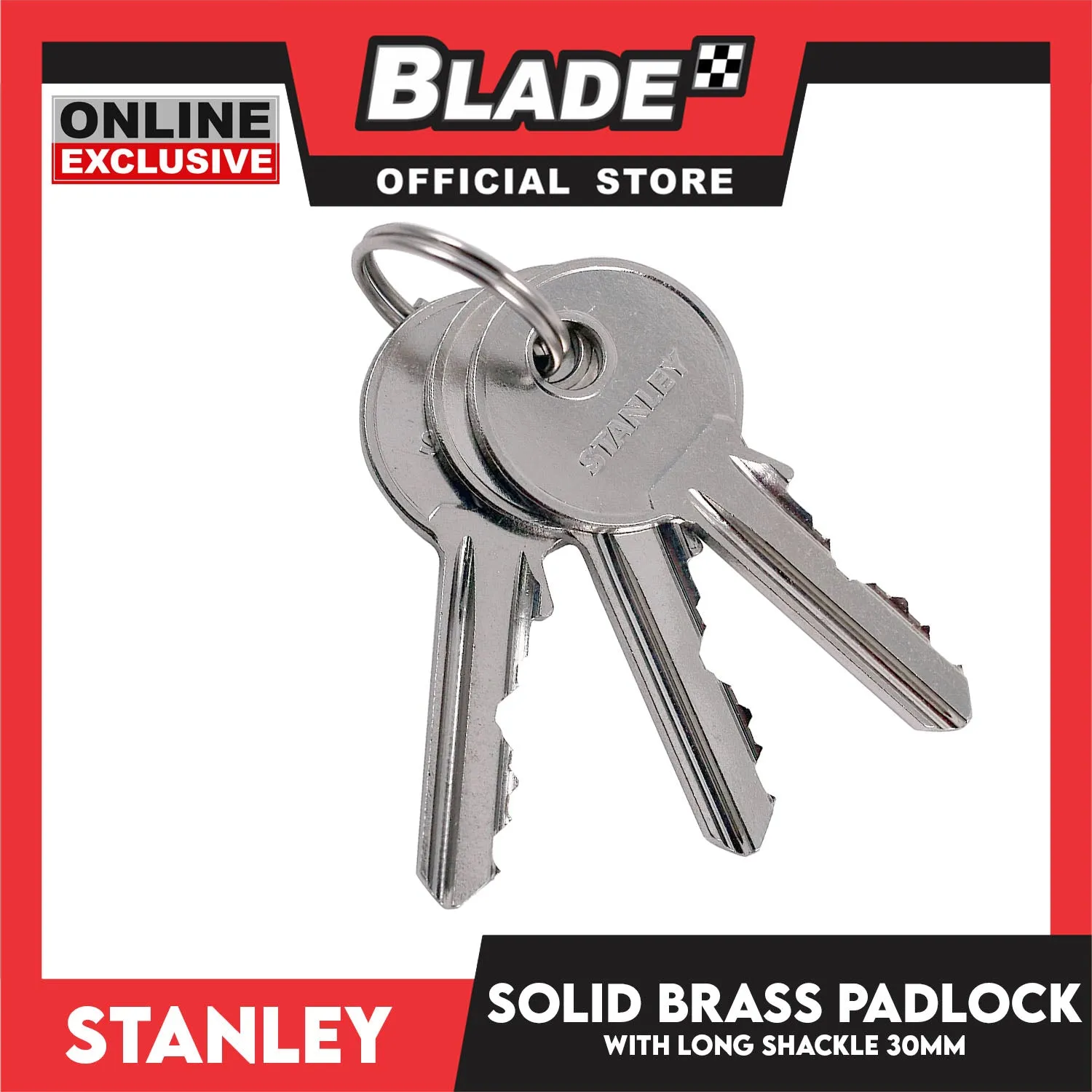 Stanley Solid Brass Long Padlock with Long Shackle 30mm Heavy Duty Security Padlock Long