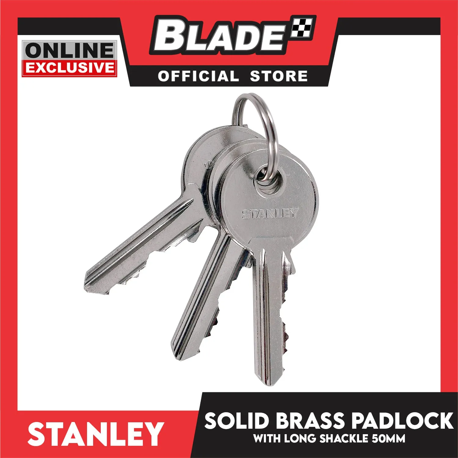 Stanley Solid Brass Long Padlock with Long Shackle 50mm Heavy Duty Security Padlock
