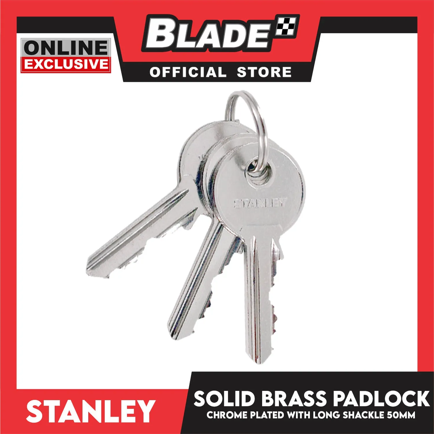 Stanley Solid Brass Padlock Chrome Plated with Long Shackle 50mm Heavy Duty Security Chrome Padlock