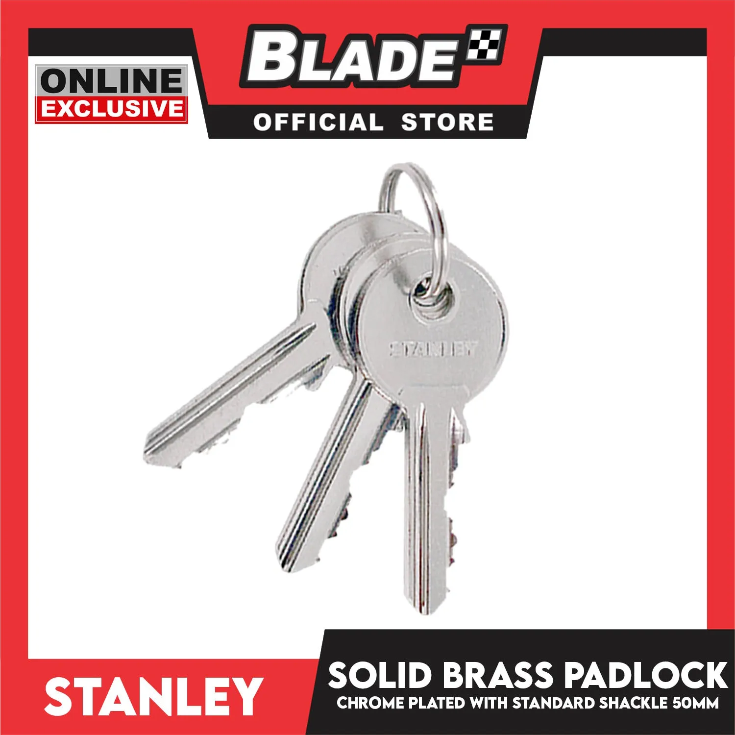 Stanley Solid Brass Padlock Chrome Plated with Standard Shakle 50mm Heavy Duty Security Padlock