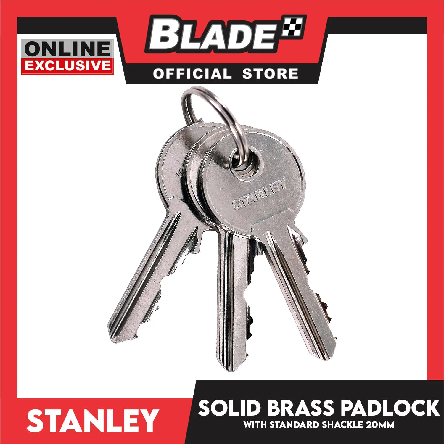 Stanley Solid Brass Padlock with Standard Shakle 20mm Heavy Duty Security Padlock