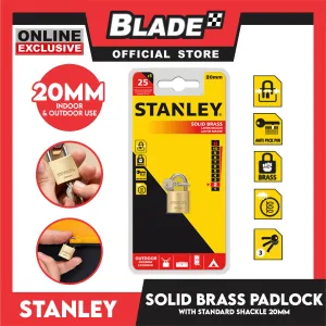 Stanley Solid Brass Padlock with Standard Shakle 20mm Heavy Duty Security Padlock
