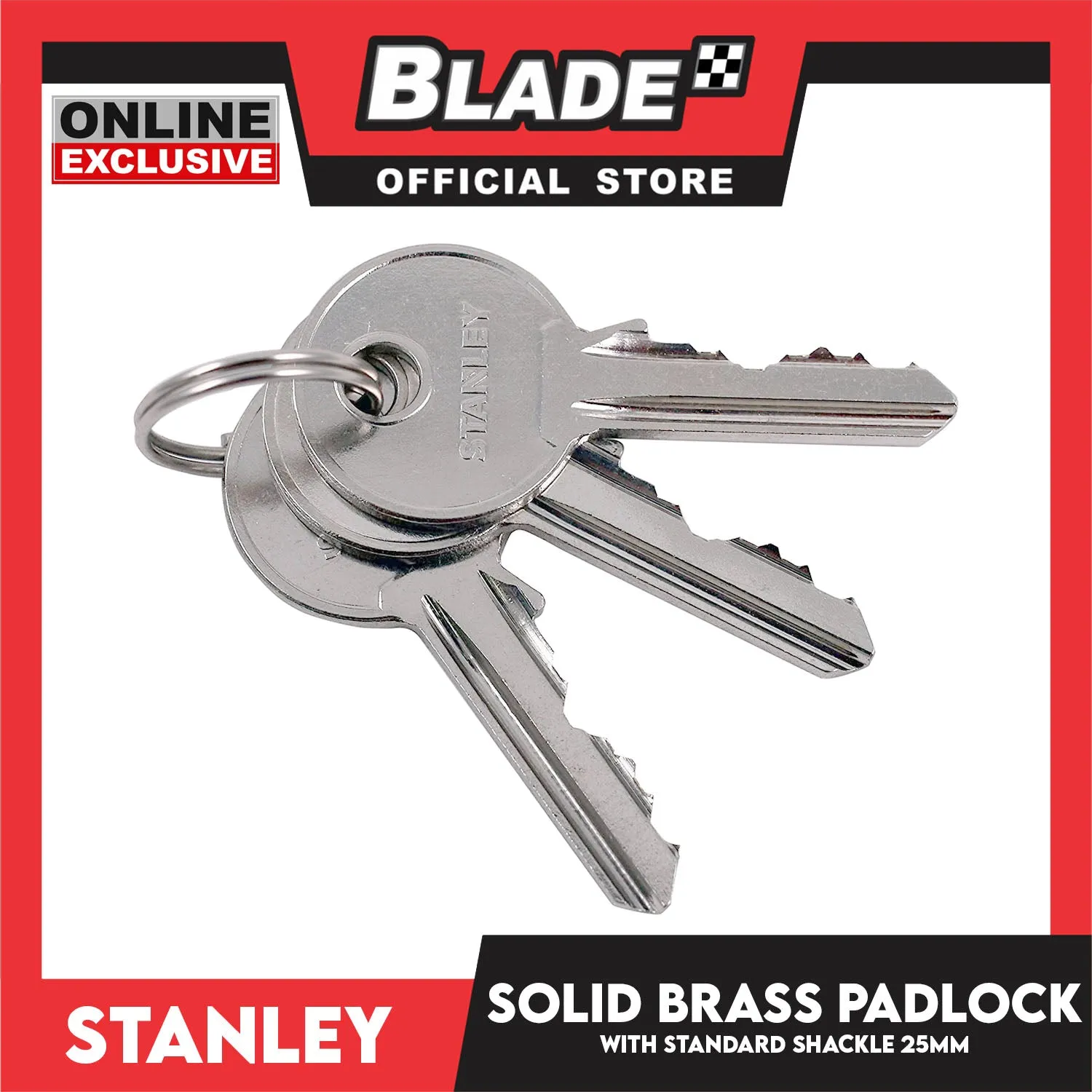 Stanley Solid Brass Padlock with Standard Shakle 25mm Heavy Duty Security Padlock