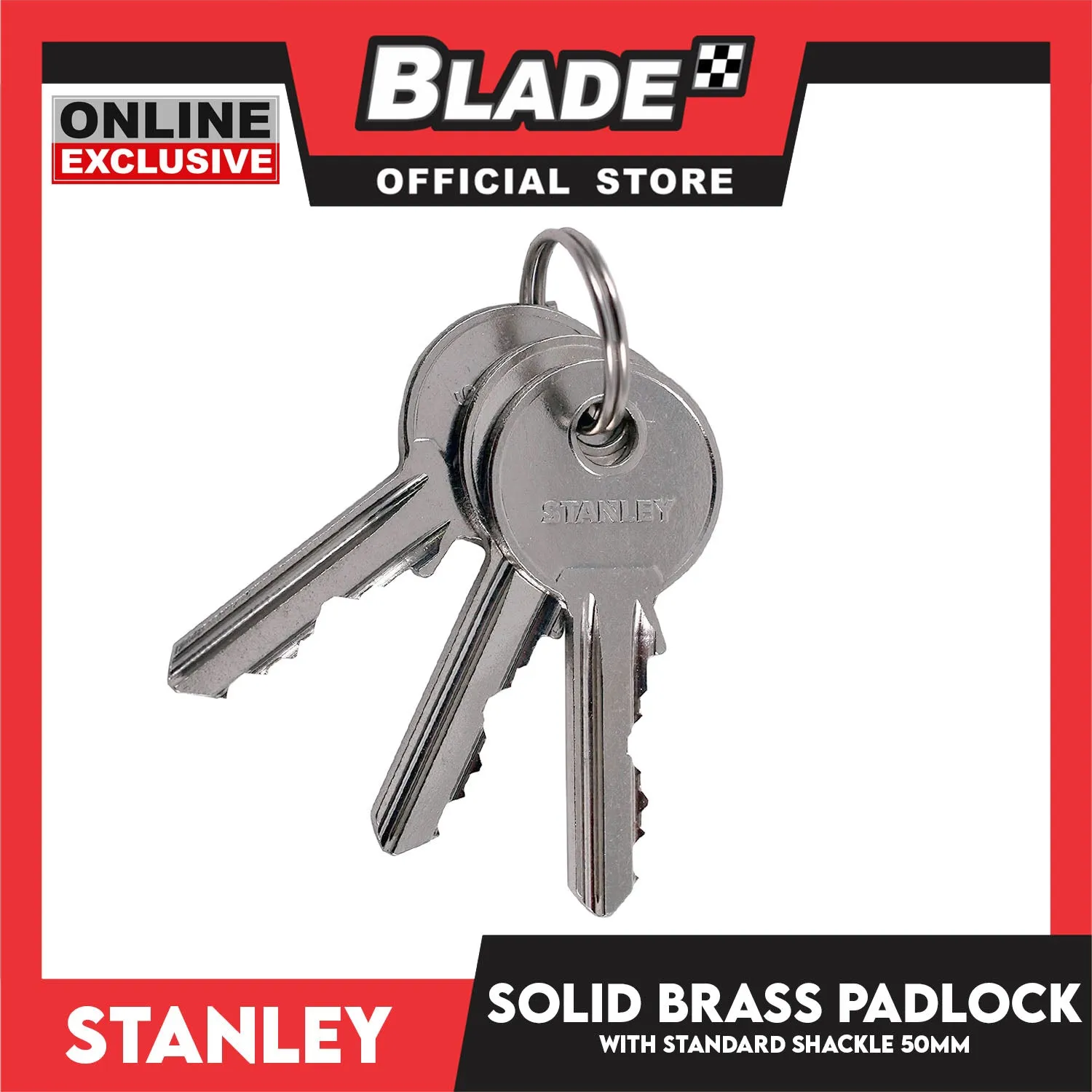 Stanley Solid Brass Padlock with Standard Shakle 50mm Heavy Duty Security Padlock