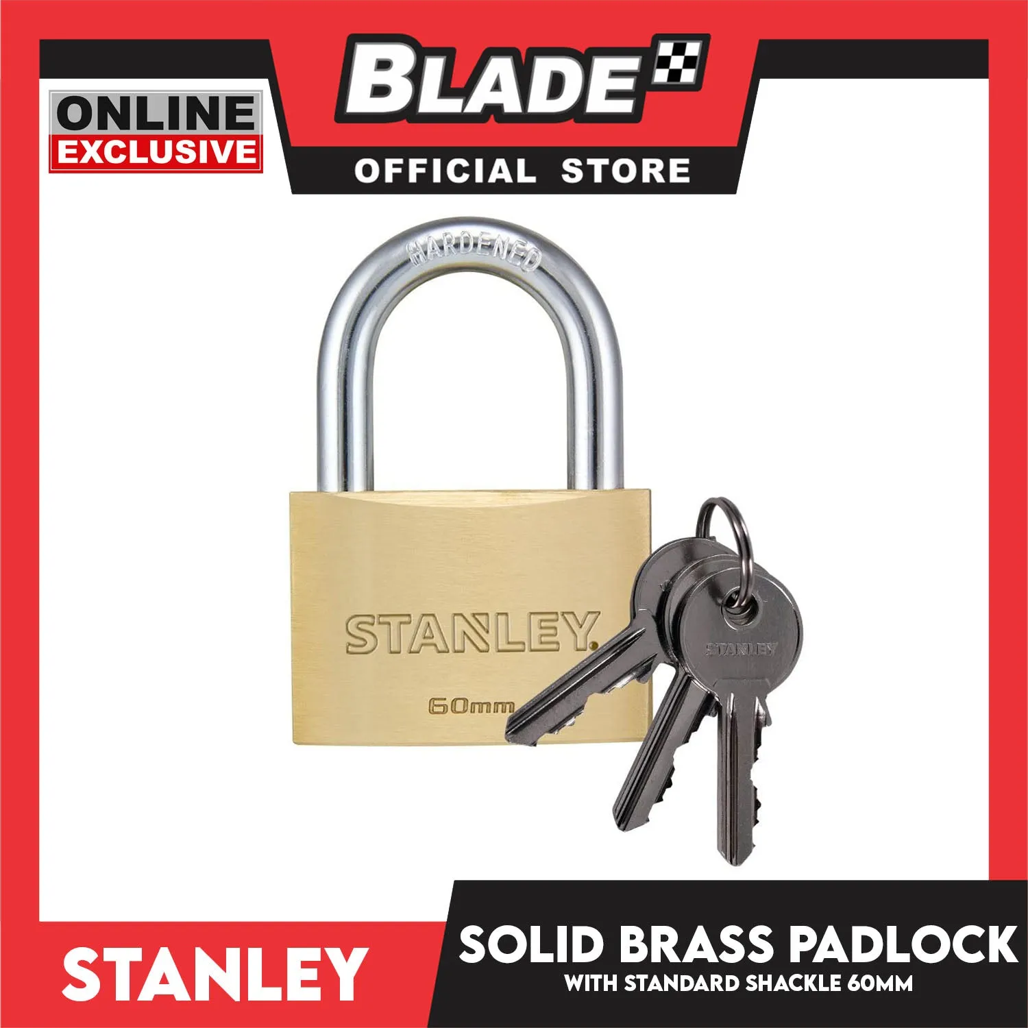 Stanley Solid Brass Padlock with Standard Shakle 60mm Heavy Duty Security Padlock