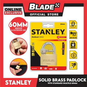 Stanley Solid Brass Padlock with Standard Shakle 60mm Heavy Duty Security Padlock