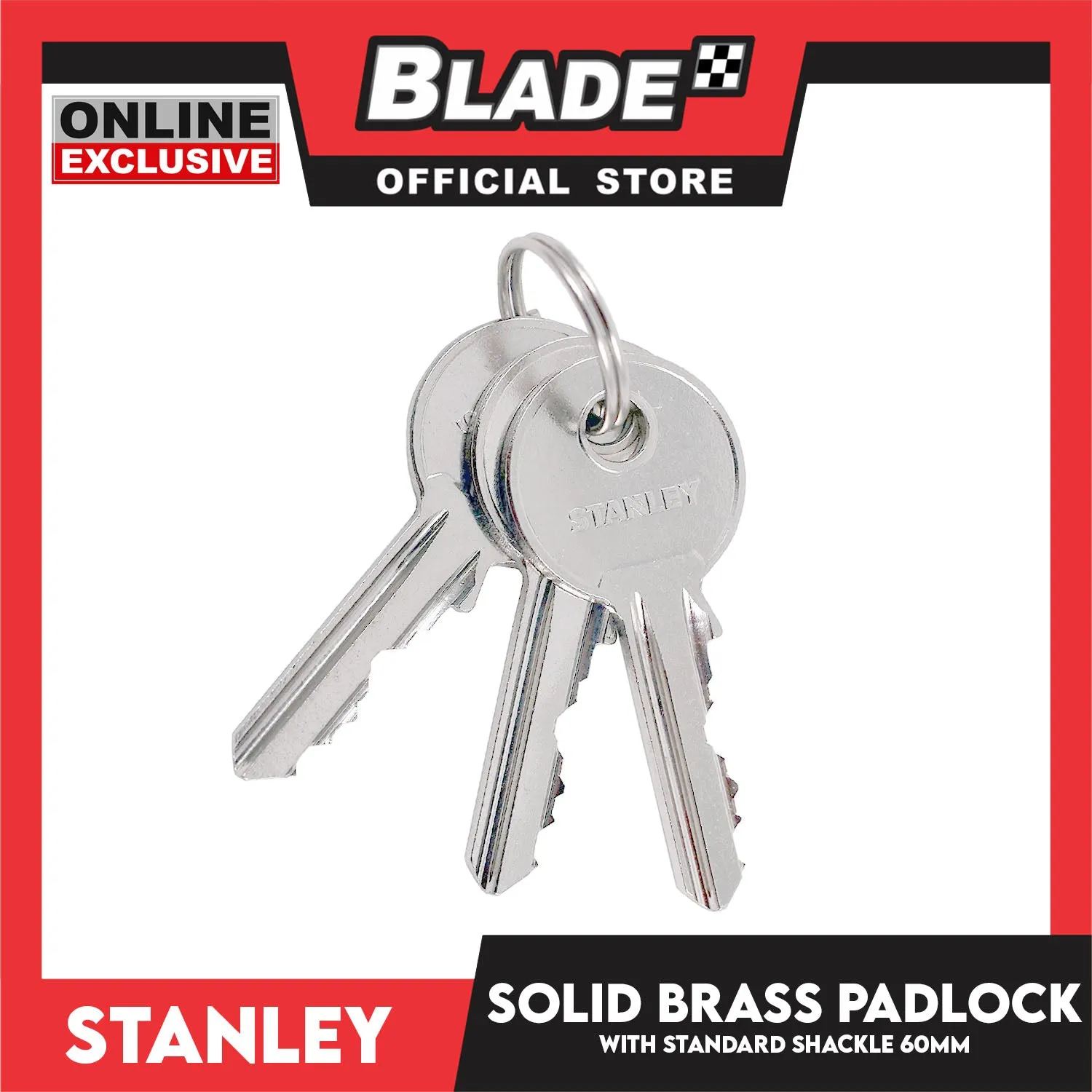 Stanley Solid Brass Padlock with Standard Shakle 60mm Heavy Duty Security Padlock