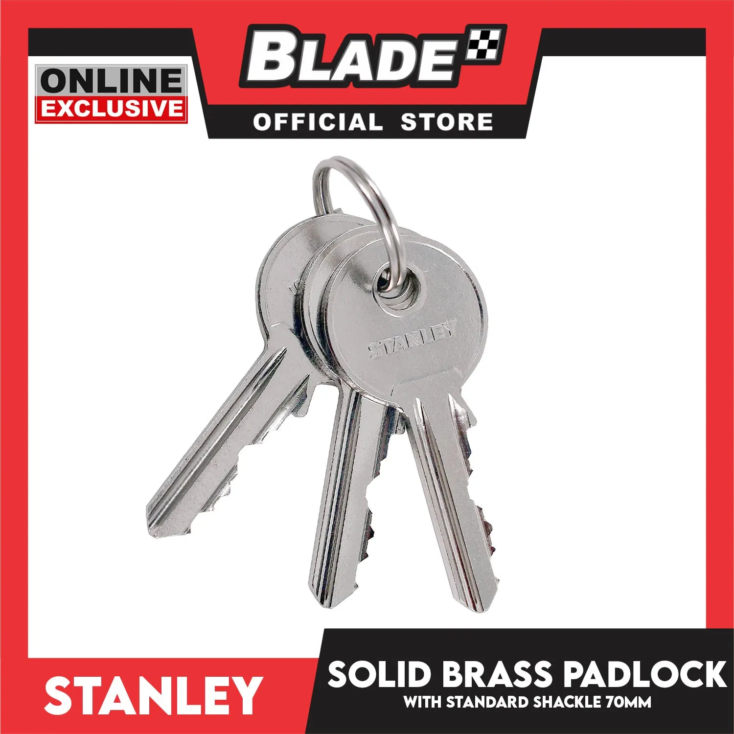 Stanley Solid Brass Padlock with Standard Shakle 70mm Heavy Duty Security Padlock