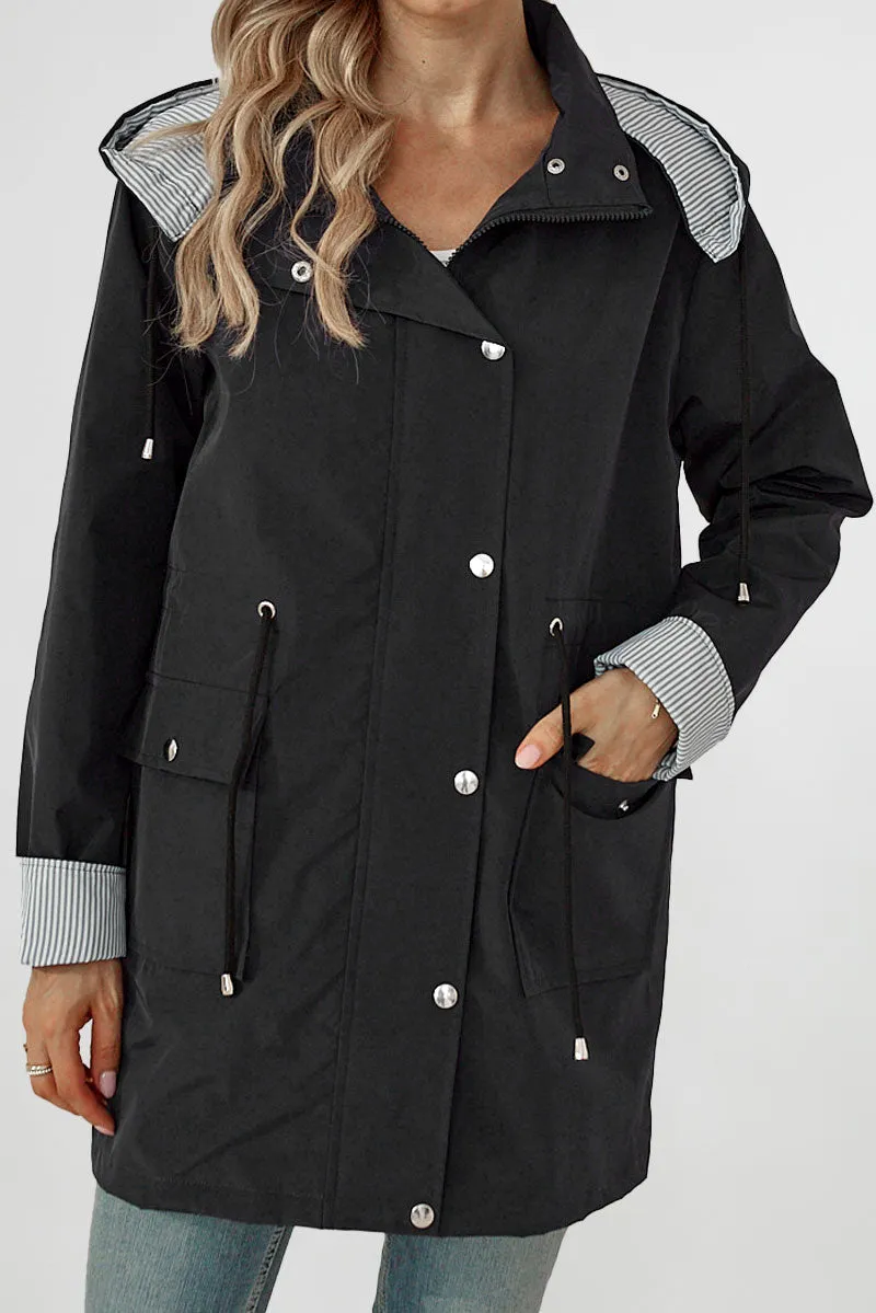 STRIPED CARBON BLACK WINDBREAKER JACKET