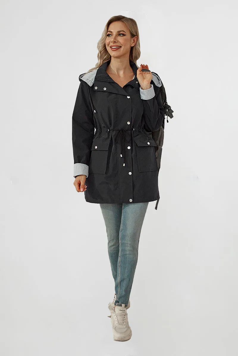 STRIPED CARBON BLACK WINDBREAKER JACKET