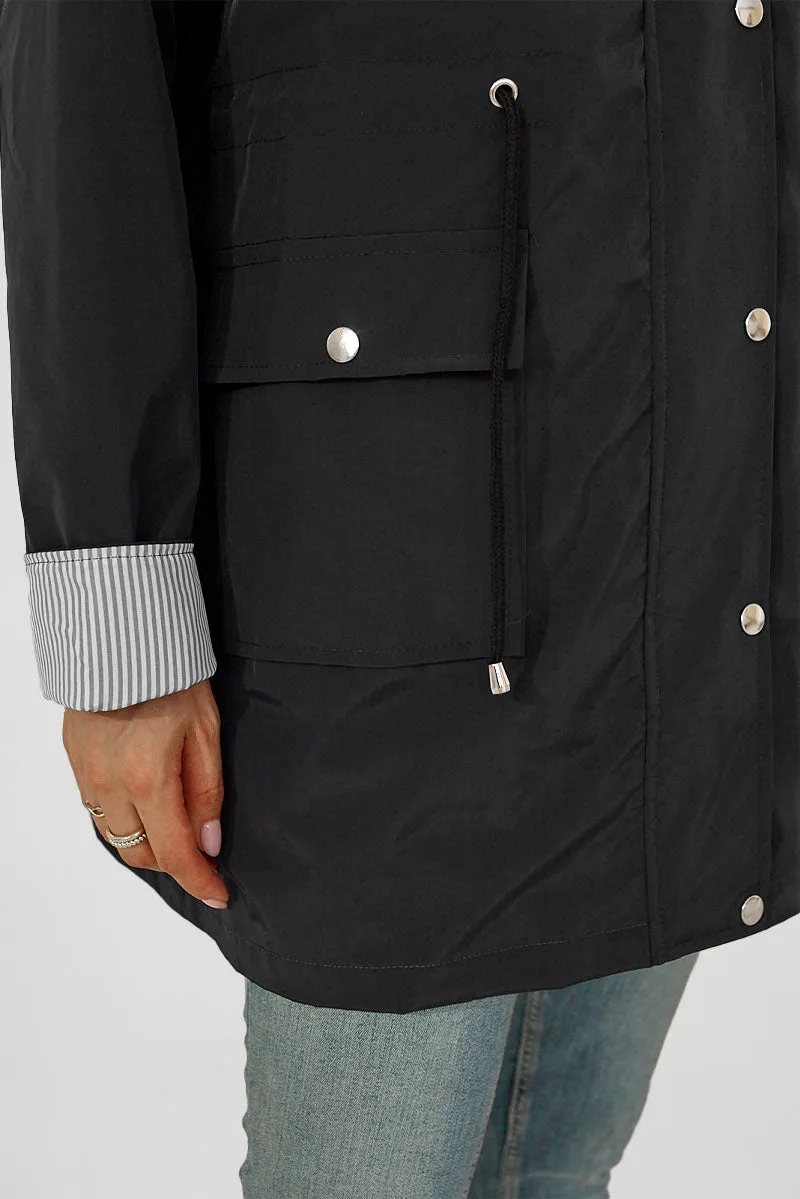 STRIPED CARBON BLACK WINDBREAKER JACKET