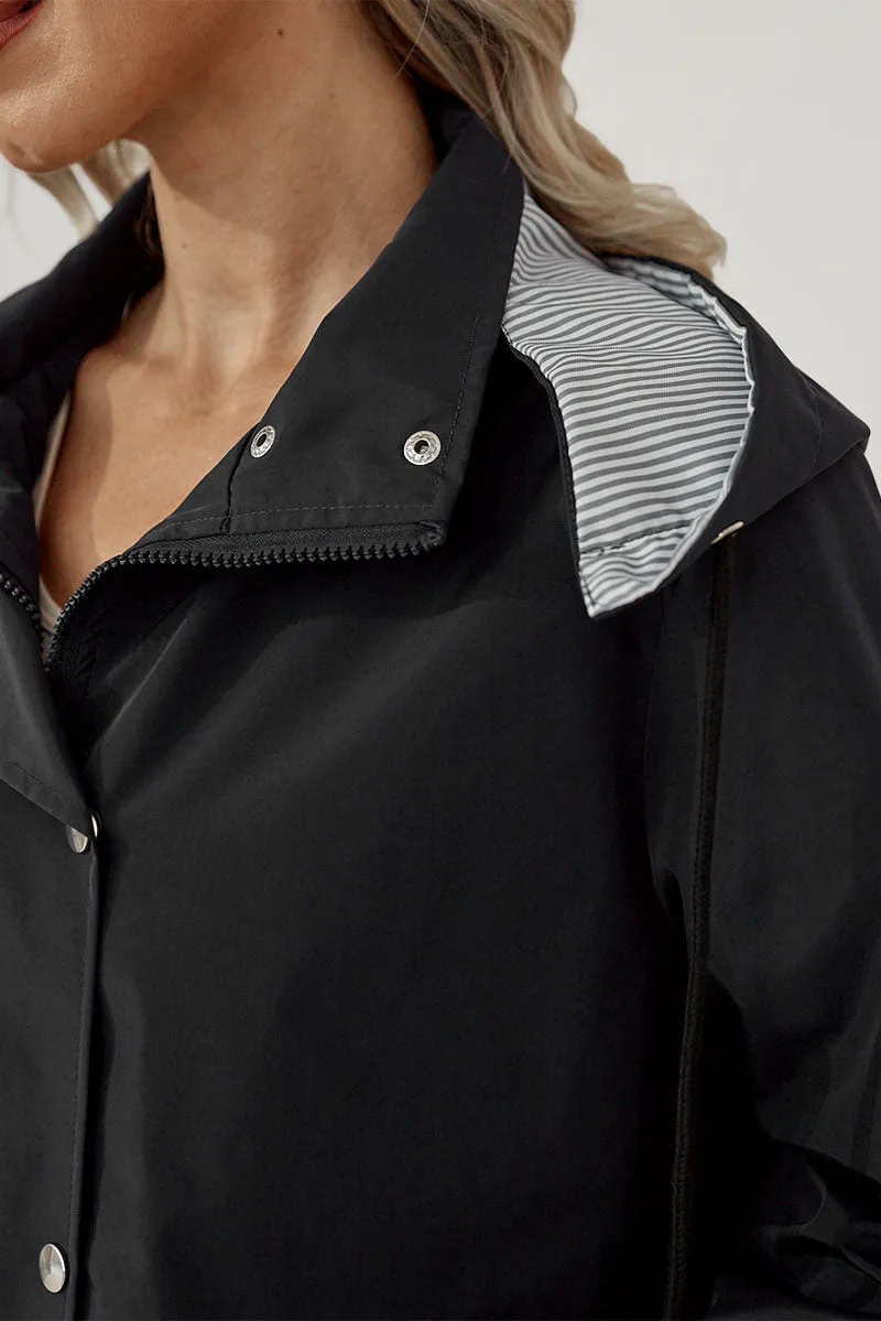 STRIPED CARBON BLACK WINDBREAKER JACKET