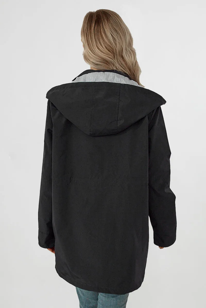 STRIPED CARBON BLACK WINDBREAKER JACKET