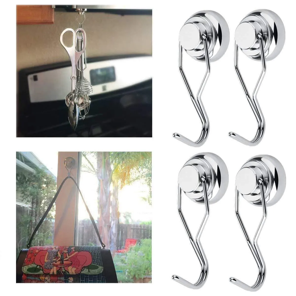 StyleZ 4 Pcs Heavy Duty Swivel Magnetic Swing Hooks Super Strong All Purpose Stainless Steel Hangers