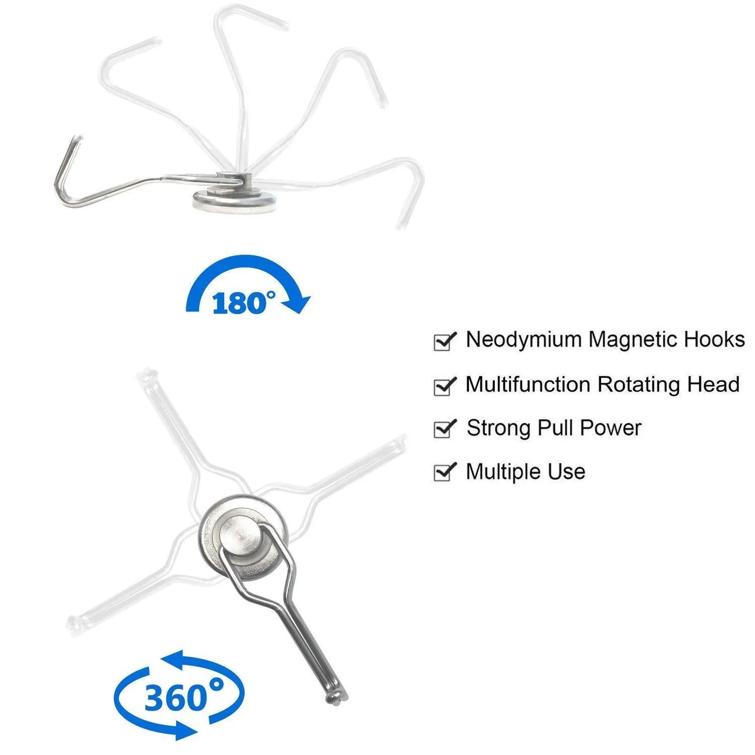 StyleZ 4 Pcs Heavy Duty Swivel Magnetic Swing Hooks Super Strong All Purpose Stainless Steel Hangers