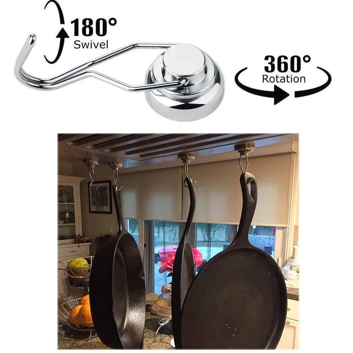 StyleZ 4 Pcs Heavy Duty Swivel Magnetic Swing Hooks Super Strong All Purpose Stainless Steel Hangers