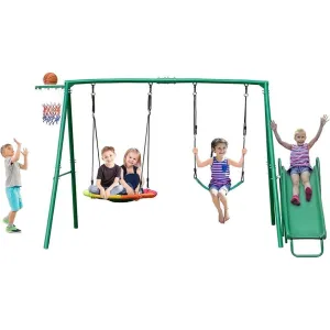 Swing Sets for Backyard with Slide Saucer Belt Swingbasketball Hoop