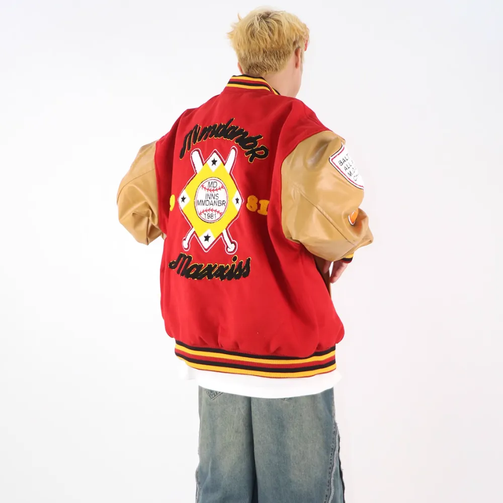 Towel Embroidered PU Splicing Jacket