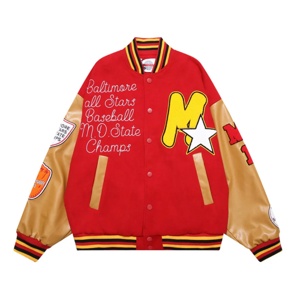 Towel Embroidered PU Splicing Jacket
