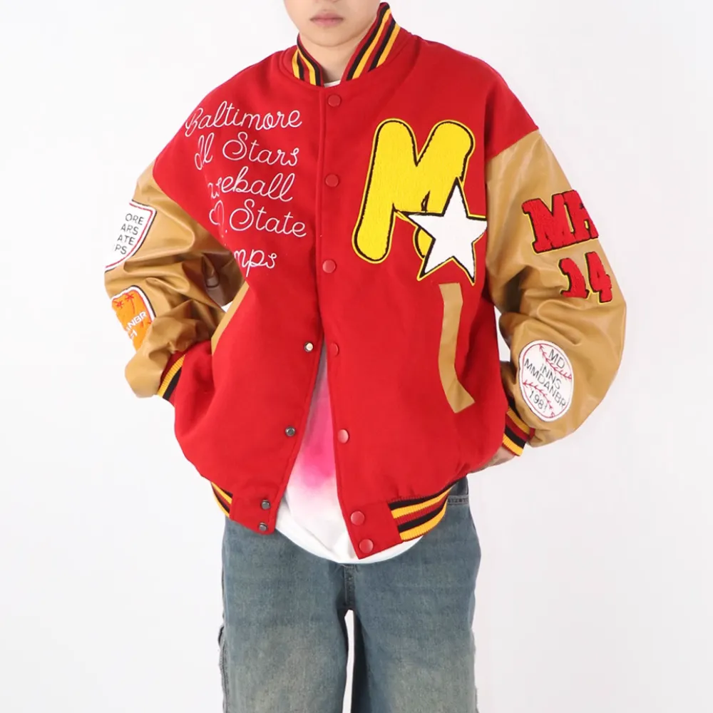 Towel Embroidered PU Splicing Jacket